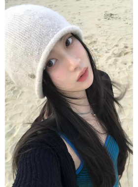 日本RX日系纯色细闪亮片氛围感针织堆堆帽女秋冬百搭保暖毛线冷帽