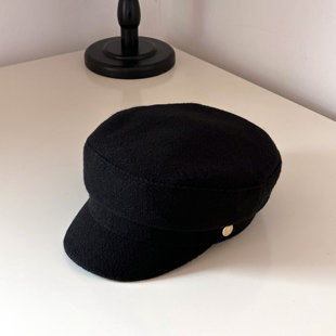 RX黑色八角羊毛呢帽子女鸭舌日本秋冬平顶贝雷显脸小礼帽画家帽潮
