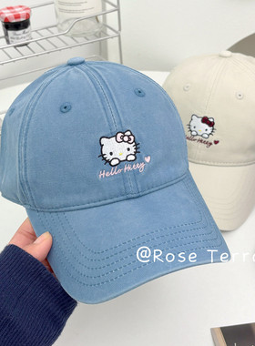 韩系可爱KT刺绣棒球帽女宽帽檐加大加深显脸小软顶休闲百搭鸭舌帽