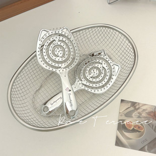 ins高颜值银色猫耳朵镂空梳子学生便携小按摩梳高颅顶蓬松排骨梳