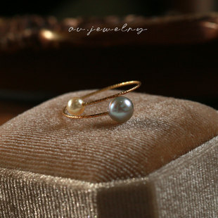 海的烟花AU定制款18K金戒指天然海水akoyo真多麻金珠可组合戒圈