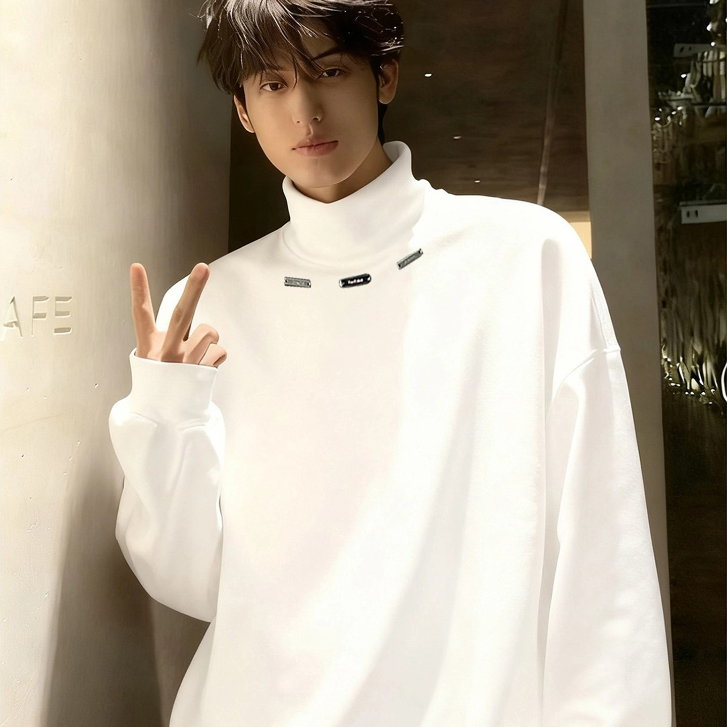 半高领德绒打底衫男款冬季美式