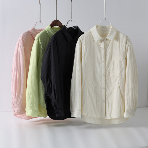 2025秋冬新款纯色基础款韩系松弛感休闲棉衣衬衫式棉服宽松外套女