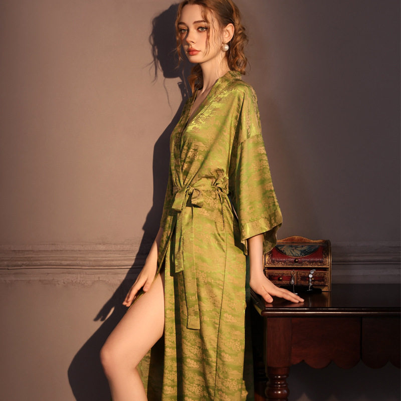 真丝睡袍女长款晨袍睡衣桑蚕丝家居服中国风春夏睡裙丝绸法式浴袍