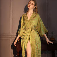 Court-style high-end spring and summer bathrobes, women's bathrobes, summer silk morning gowns, mid-length mulberry silk jacquard, new Chinese style thumbnail 3