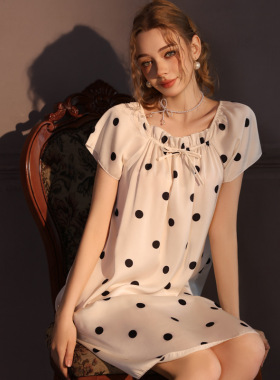 睡裙女款短袖圆点桑蚕丝100%性感2025新款甜美少女睡衣真丝家居服
