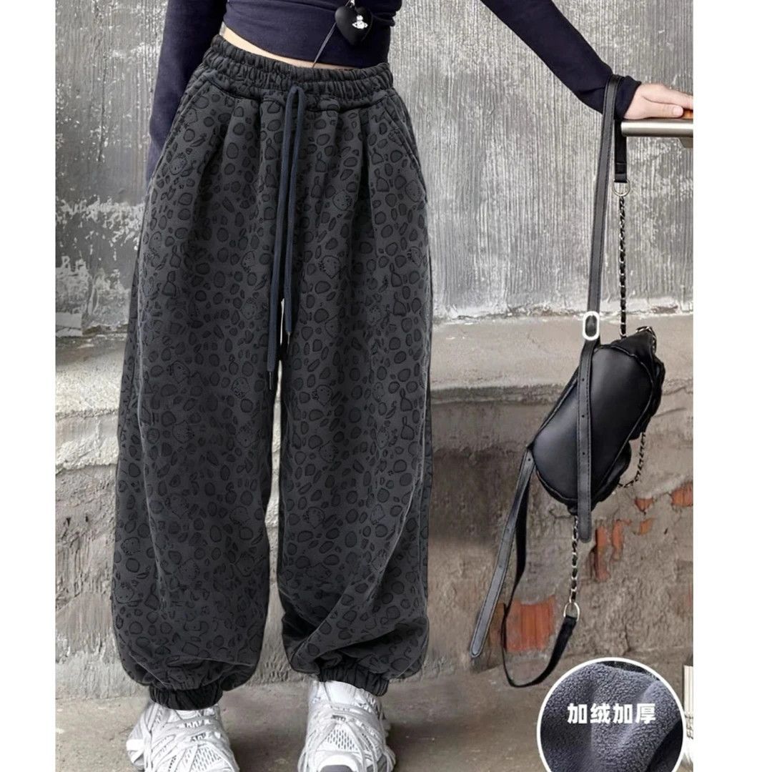 儿童棉裤女宝加绒裤子加厚帅气一体绒新中式开学加绒豹纹