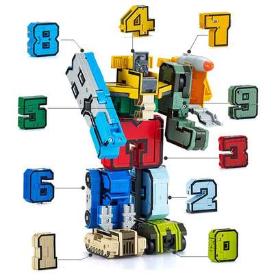 新乐新数字变形玩具合体机器人汽车儿童益智积木字母金刚机甲男孩