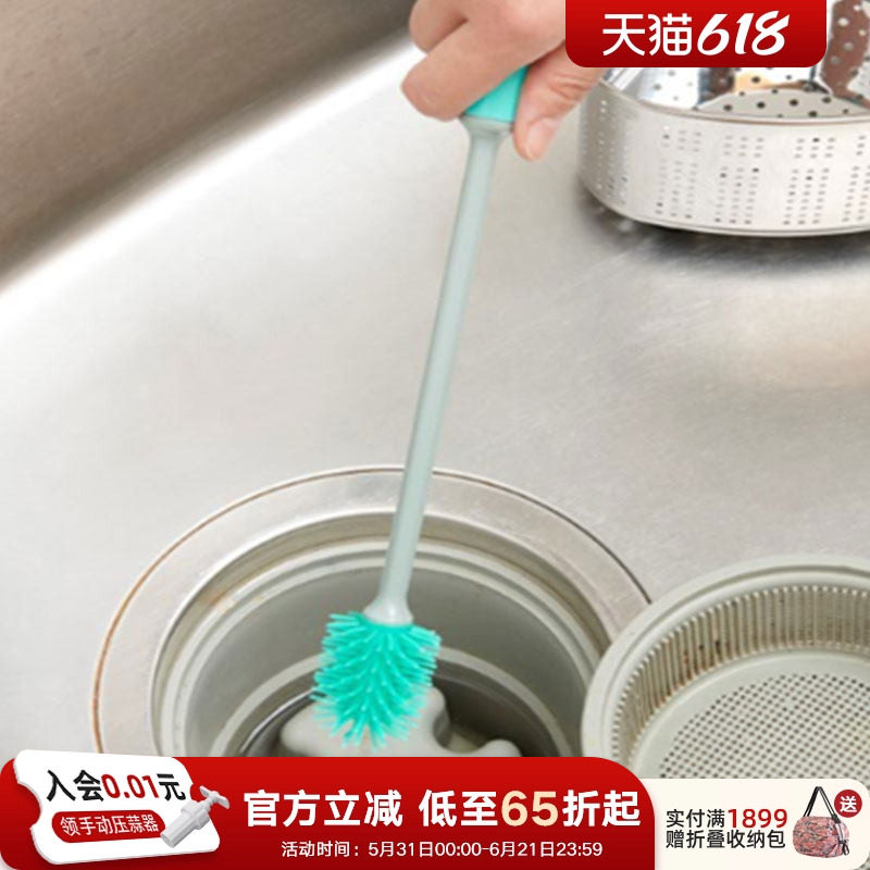 利快日本进口排水管清理污垢下水道清洁刷子硅胶刷长手柄3支装