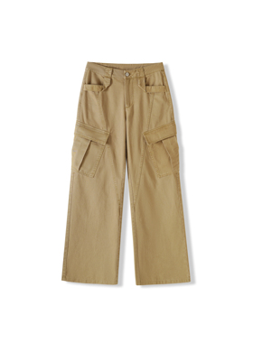 FB琥珀流光水洗立裁斜切口袋工装复古直筒裤SZYY9569