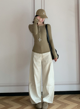 FUTURE BEATS 弯刀廓形极简风垂顺感双粒扣宽松休闲裤