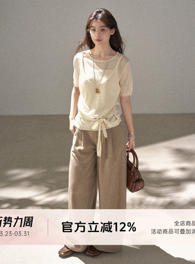 FUTURE BEATS 复古假两件系带针织短袖薄款含羊毛层次感百搭内搭