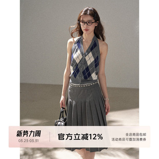 V领叠穿薄款 菱形格挂脖针织背心学院风复古无袖 毛衣 BEATS FUTURE