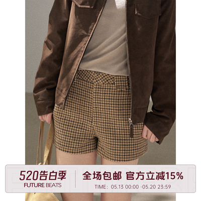 复古美拉德格纹直筒短裤