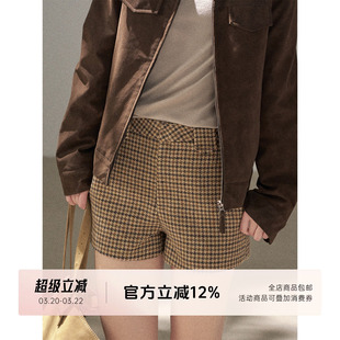 FUTURE BEATS 羊毛混纺千鸟格小香风时尚复古美拉德格纹直筒短裤