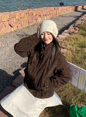 FB秋冬麂皮加厚防风夹克夹棉立领抽褶下摆棉服外套SZZY9583