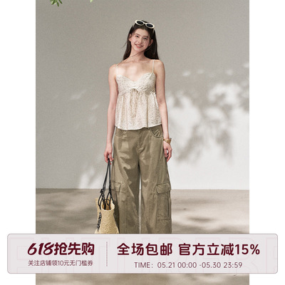 FUTURE BEATS 杜维埃夏日 莱赛尔亚麻吊带直筒休闲工装裤套装