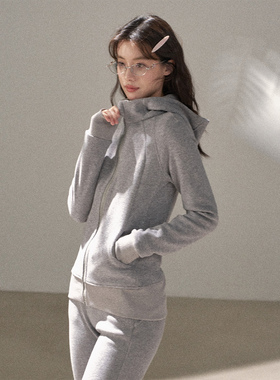 FUTURE BEATS 灰色立领连帽修身卫衣微喇马蹄裤卫裤休闲运动套装