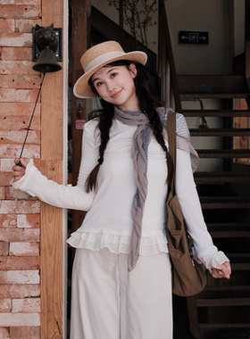 FB兰精天丝羊毛混纺欧若风修身花边打底T恤SZYY9539