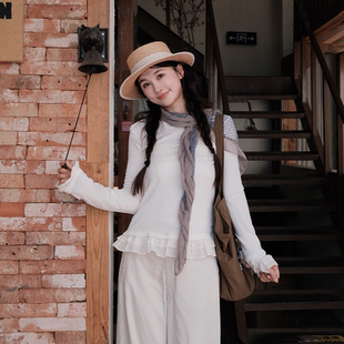 FB兰精天丝羊毛混纺欧若风修身 花边打底T恤SZYY9539