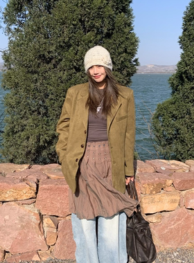 FB苔绿色麂皮质感内里暖姜蚕丝棉秋冬西装外套SZYY9566