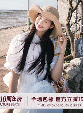 【现货】FUTURE BEATS 白色刺绣蕾丝圆领花边泡泡袖短款短袖小衫