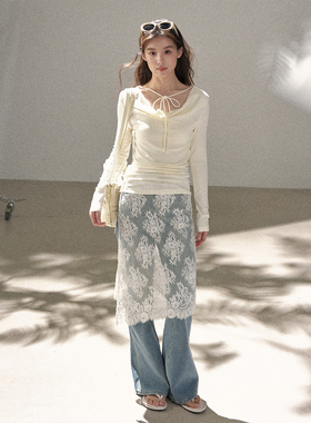 FUTURE BEATS 复古修身微喇浅蓝牛仔裤修身显瘦长款拖地马蹄裤女