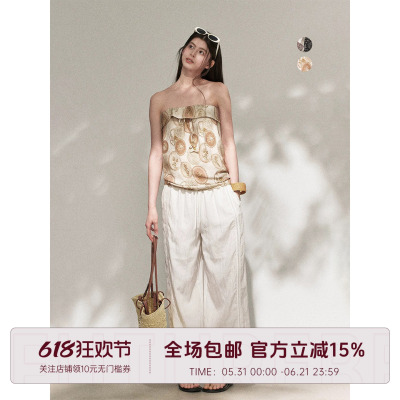 抽绳印花抹胸半裙两穿温柔吊带