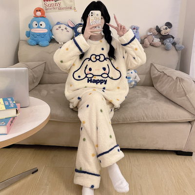 加绒加厚蓄热保暖少女款睡衣套装