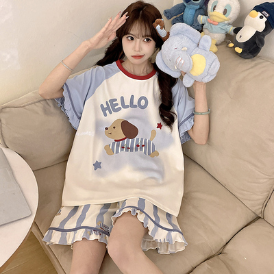 100%纯棉女生款短袖短裤夏季睡衣