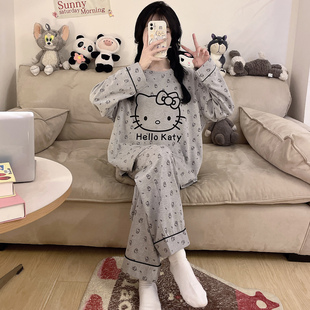 加大码 学生少女春秋款 胖mm家居服 带胸垫睡衣女士纯棉长袖 2025新款