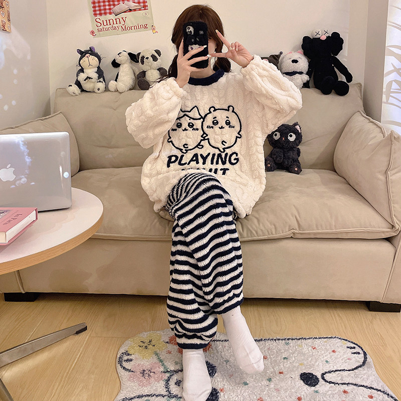 2025新款珊瑚绒睡衣女秋冬款加绒加厚大码胖mm冬季学生少女家居服