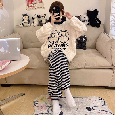 加绒加厚蓄热保暖少女款睡衣套装