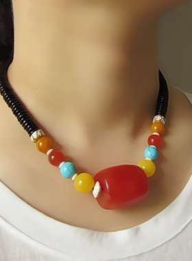 复古风琥珀锁骨链蜜蜡女男士短款