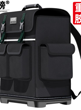 虎榜重型双肩工具包结实耐用便携帆布背包多功能电工维修收纳包