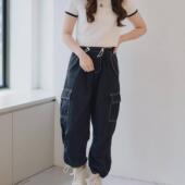 日系OLIVE {瑕疵破洞} 老爹裤 des OLIVE休闲梭织明线多兜牛仔工装