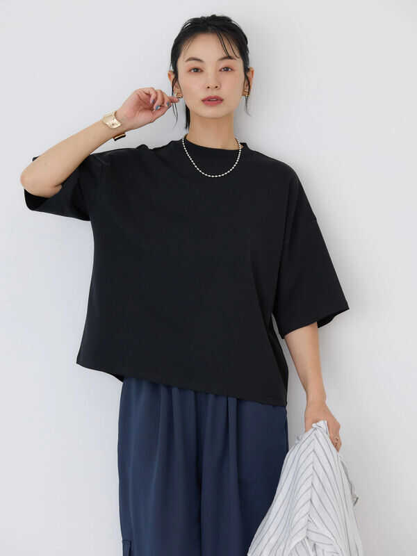 圆领ZA24夏季新品宽版灰色五分袖