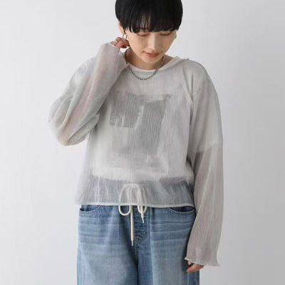 日单春夏新款LP单排扣镂空透视亮丝长袖防晒T恤 前后两穿