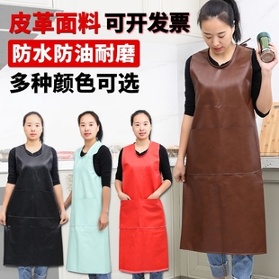 防水防油家用厨房工厂时尚 马甲皮革围裙背心式 反穿罩衣女 无袖 大码