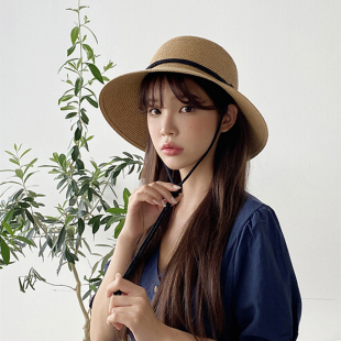 时尚 防晒帽子女士草编绳子太阳帽可折叠 渔夫遮阳帽女款 草帽女夏季