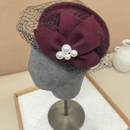 法式优雅英伦复古网纱珍珠小礼帽