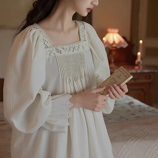 复古宫廷风睡衣女过膝脚踝可外穿睡裙纯棉宽松公主风晨袍春夏 法式