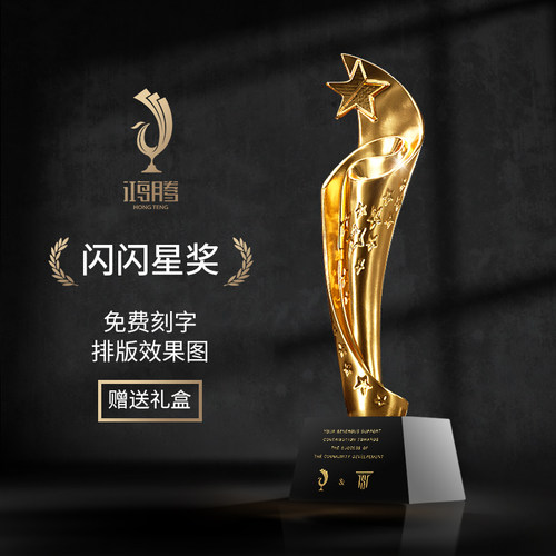 五角星树脂奖杯定制定做水晶奖杯金属奖杯制作年会优秀员工刻字 - 封面