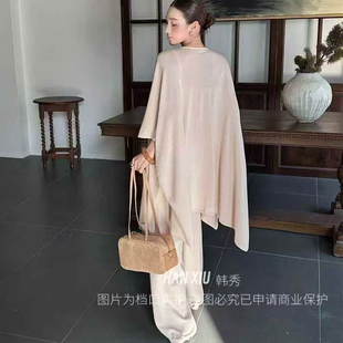 2026春装新品女装时尚针织套装蕾丝边吊带+针织开衫+长裤三件套