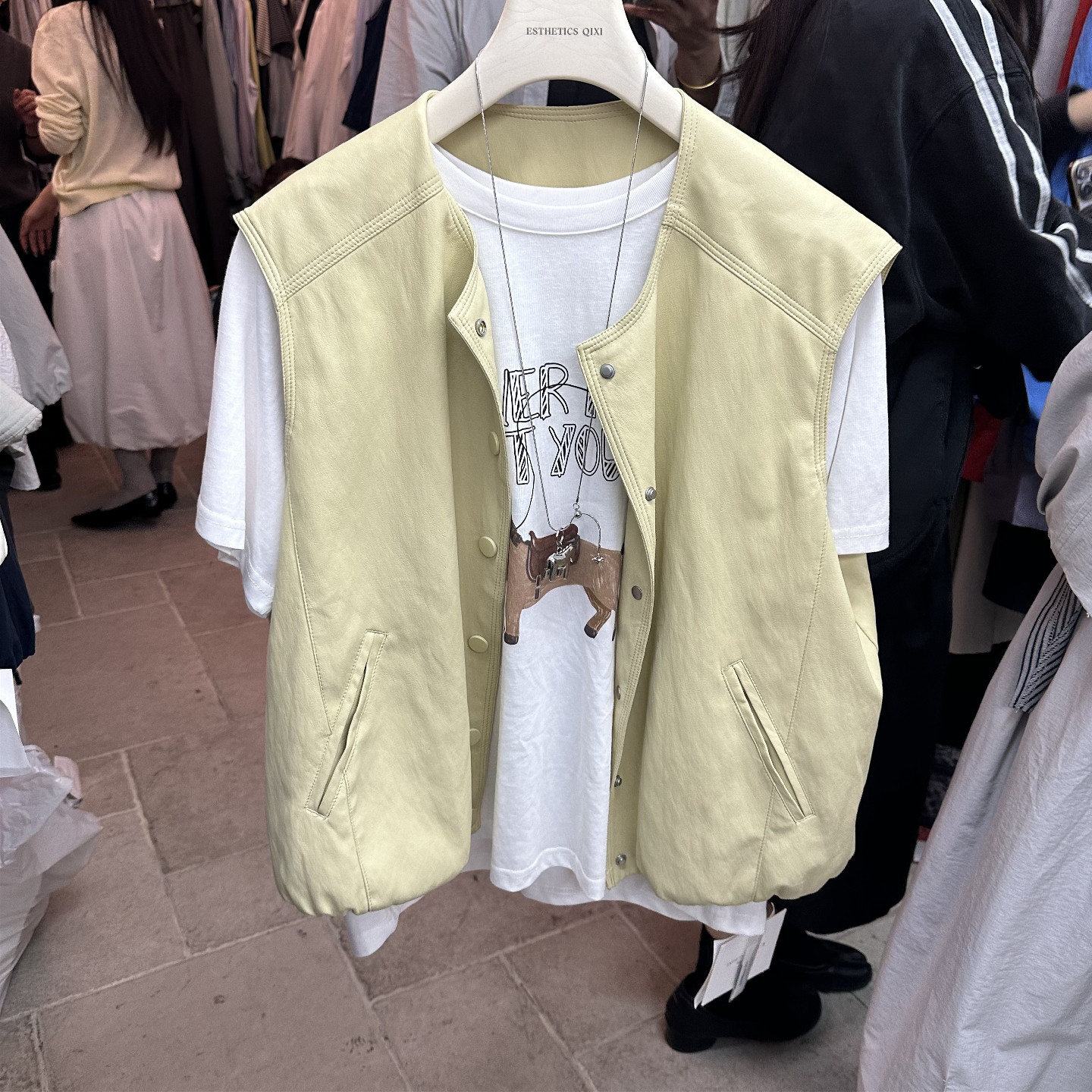 2026春季新品女装圆领皮衣小马夹韩版宽松百搭小外套