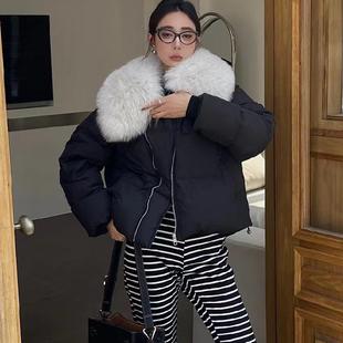 真狐狸毛大领短款羽绒服外套2025冬季新品女装时尚洋气短外套