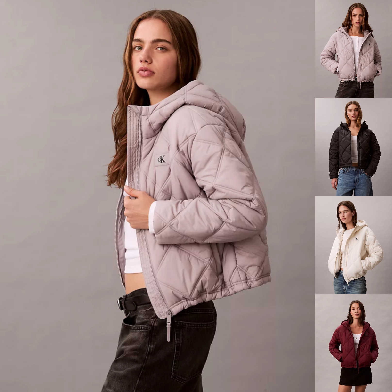 索罗娜科技面料！正品Calvin Klein/CK女25老钱菱格连帽棉服外套