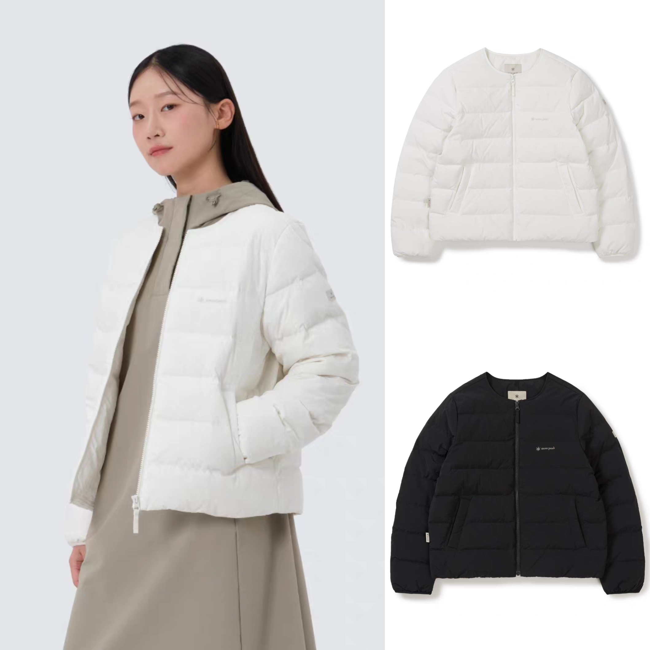 韩国正品snowpeak雪峰新款圆领纯色羽绒服外套保暖女款S24WWGDJ61