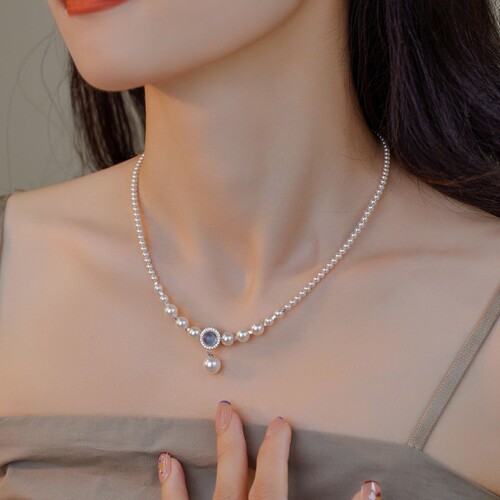 3FANTASTS海蓝宝碎银子渐变珍珠项链S925纯银进口施家轻奢高级感
