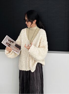 那末早秋22羊毛软糯肌理感毛衣开衫女氛围感慵懒风宽松针织衫2618